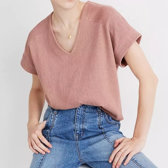 Madewell Tops - Madewell Ottoman Jacquard V-Neck Boxy Top in Blushed pink Sz Large